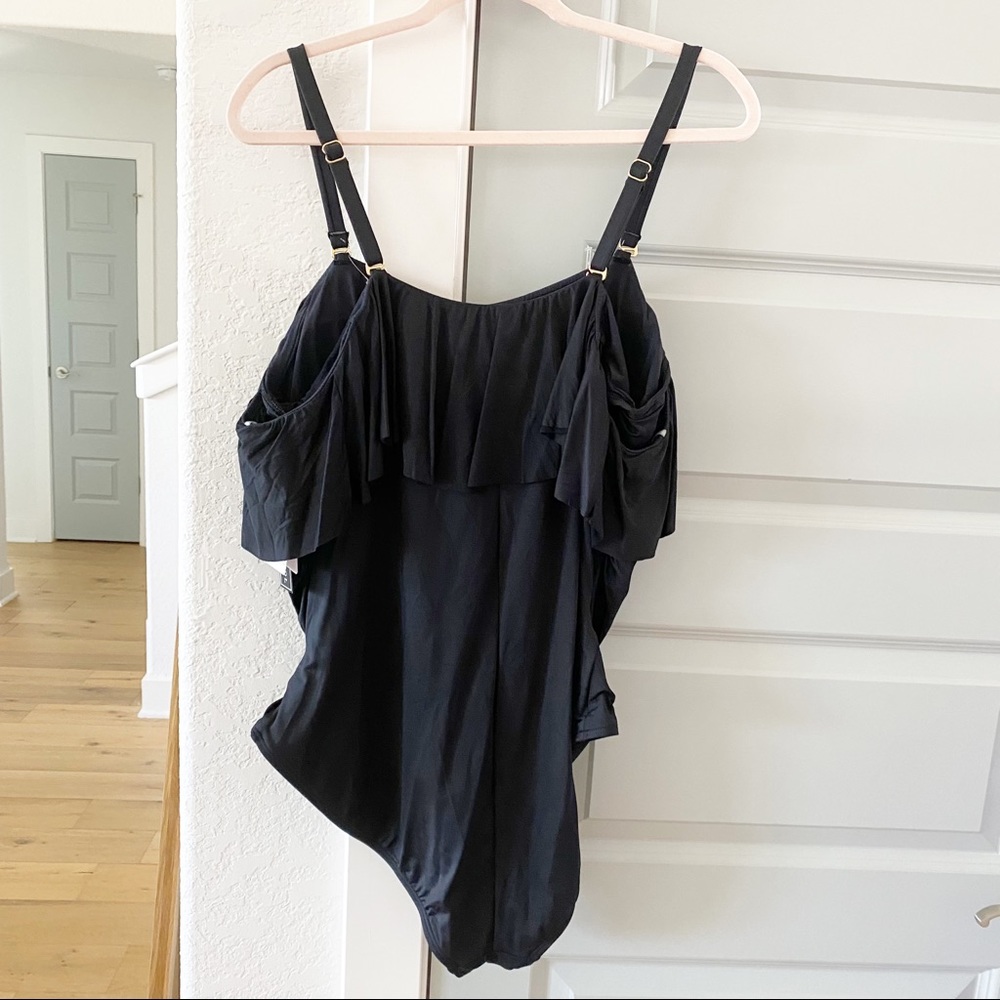 NWT La Blanca Island Goddess Ruffle Off Shoulder One Piece Swimsuit Plus Size - Picture 6 of 8